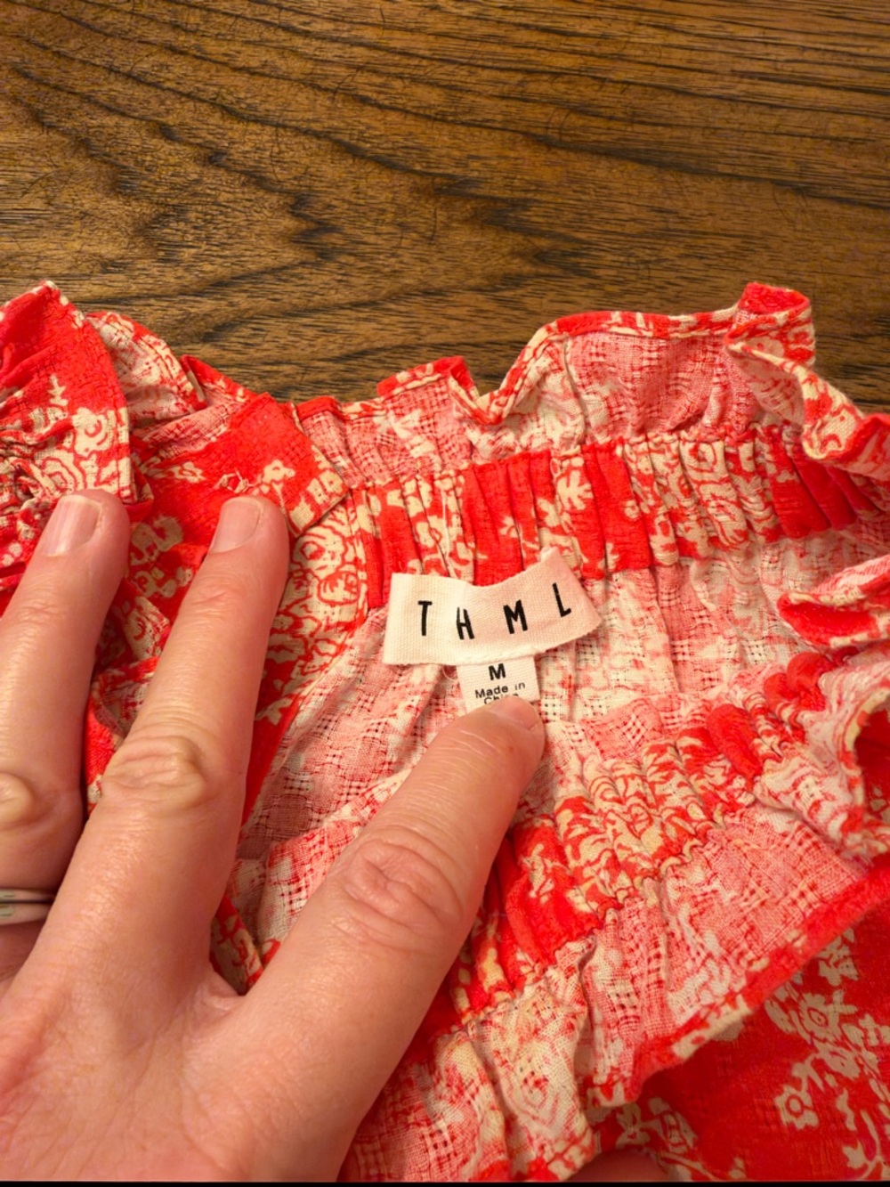 THML Embroidered Puff Sleeve Blouse Medium Coral Turquoise Boho Cotton - Picture 10 of 12